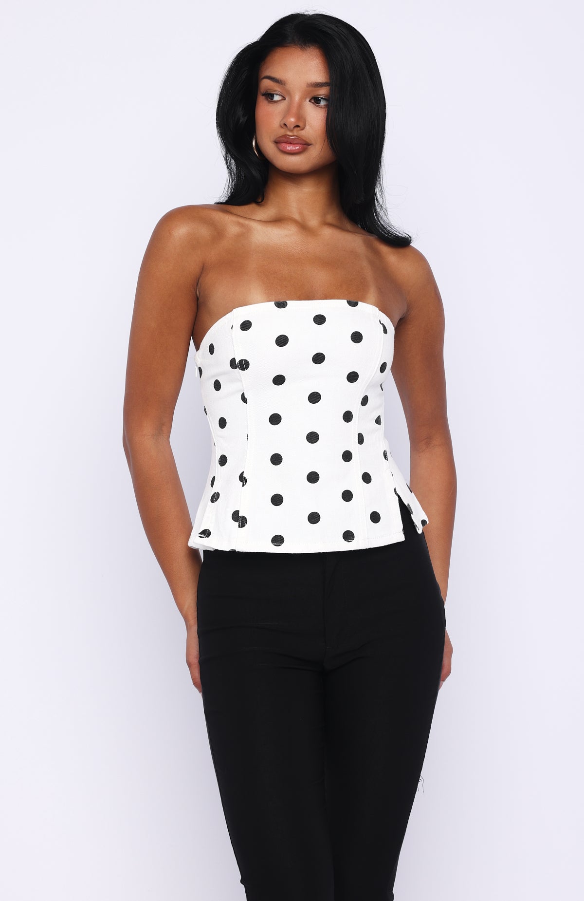 white-fox-more-power-strapless-denim-top-white-black-polka-dot-03